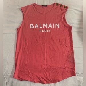 Balmain Pink Muscle Tee with Gold Accents